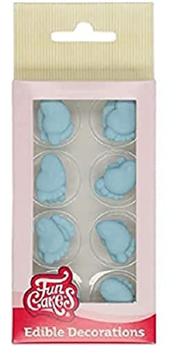 FunCakes Decorazioni di Zucchero Piedini Neonato Blu: pronto per l'uso per la decorazione di torte, perfetto per cupcakes Babyshower, muffin e altro, certificato senza glutine, set / 16