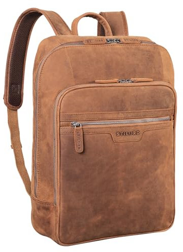 STILORD 'Malik' Business Rucksack Leder Groß Lederrucksack XL Lehrerrucksack Vintage Design 15,6 Zoll Laptoprucksack für Aktenordner Echtleder Für Trolley, Farbe:tan - dunkelbraun