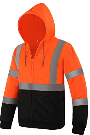 sesafety High Visibility Safety Sweatshirt for Men, Class 3 Reflective Zippered Hooded Sweatshirt, Hi-Vis Safety Hoodie with Black Bottom