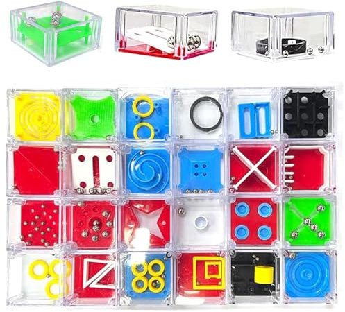 24 Stück 3D Geduldsspiele ​Mini Denkspiel, Geschicklichkeitsspiele - Fördert die Konzentration, Spielzeug Mitgebsel Kindergeburtstag, Geduldsspiel Kinder Erwachsene Stress ablassen