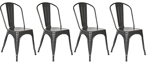 Vintage industriell stil staplingsbara matsalsstolar i metall, lämplig för inomhus- och utomhusbruk, trädgårdsstol, 85 x 45 x 45 x 45 cm (85 x 45 x 45 cm-mörkgrå-4 st)