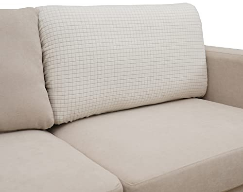 Eismodra Funda elástica para respaldo de sofá de 3 plazas, funda para cojín de asiento elástica, protector de sofá, funda para sofá en forma de L, color crema, para cojín de respaldo (1 unidad)