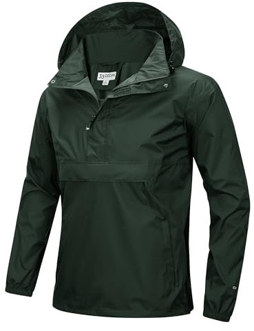 33,000ft Herren Regenjacke Leichter Wasserdichter Packbarer Pullover mit Kapuze und Reflektor für Fahrrad Wandern Outdoor, Armeegrün M