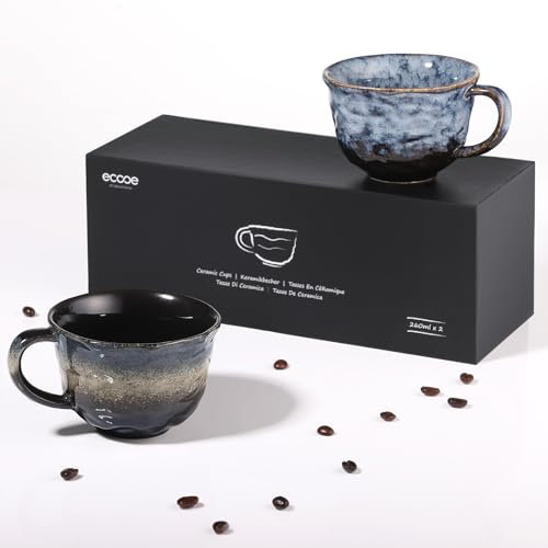 ecooe Tazas de capuchino, 260 ml, tazas de café de porcelana, 2 unidades, de cerámica, capuchino, juego de tazas de té para mujeres, hombres, mejores amigas