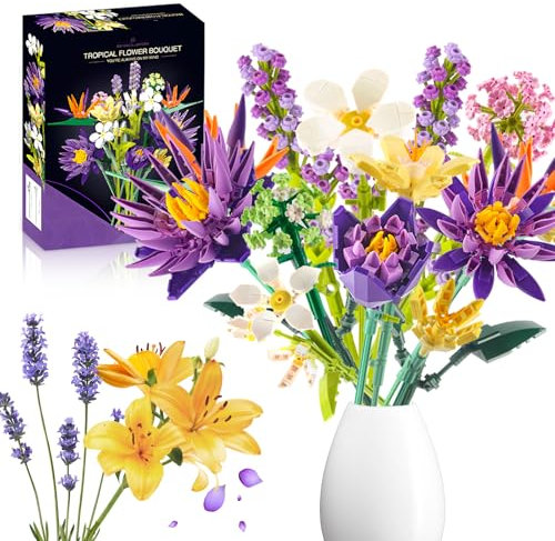 IKIDSUN Bouquet de Fleur Plantes Construction, Construction Fleur Adulte, 13 Fleurs Botaniques Artificielles de Collection en Kit de Construction, Cadeau pour la Saint-Valentin, la fête des mères