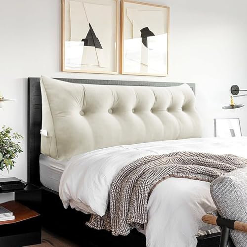 BNCKTRD Kopfende Großes Rückenkissen Bequemes Lesekissen und Rückenteil im Bett Rückenlehne Kopfkissen Langes XXL Kissen für Sofa, Couch, Wandkissen Polster Samt Weiß 180cm