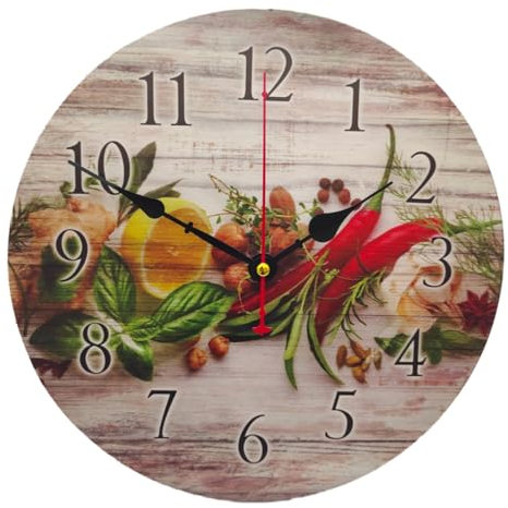 YOAI Wanduhr Küchenuhr Antik Nostalgie Rustikale Landhaus Quarz ohne Tickgeräusche Küchenuhr 30CM / 12 Zoll (Gewürze mit Chili)