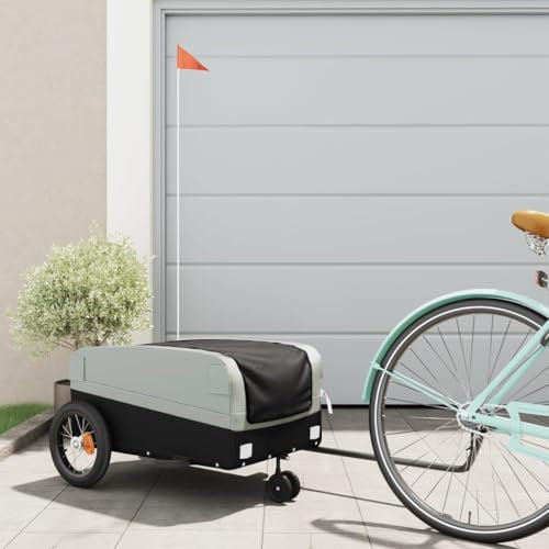 Tidyard Remorque de vélo Noir et Gris 30 kg Fer, Remorque Chariot à vélo, Chariot de Transport, Multifonctionnel Remorque de Transport pour Camping, Trekking Style A