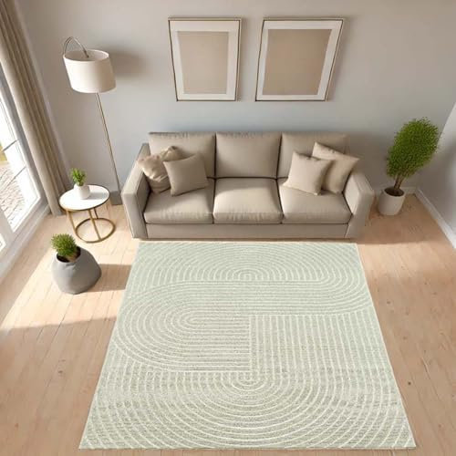 Taracarpet Moderner In & Outdoor Kurzflor Boho Skandi Designer Teppich mit 3D Effekt für Wohnzimmer Schlafzimmer und die Küche auch für Balkon und Terrasse geeignet grün 80x150 cm