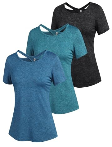ADOME Maglietta sportiva da donna, a maniche corte, sportiva, funzionale, per yoga, con schiena scoperta, maglietta sportiva, maglietta elastica, S-XXL, B Pat1, S