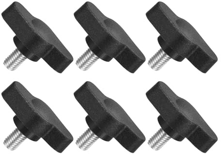 QUARKZMAN 6pz Manopole ad Alette a T a Farfalla, Manopola Serraggio Vite M5 x 8mm Filettatura Maschio Viti Acciaio Inossidabile 304 Maniglia 27mm Dia per Sostituzione Manopola, Nero