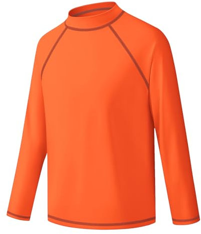 Rashguard-Badeshirt für Jungen, langärmelig, LSF 50+, Rashguard, schnelltrocknend, für Kinder, Jugendliche, Angeln, Wasser, Sonne, UV, LSF, Orange7502, 5-6 Jahre