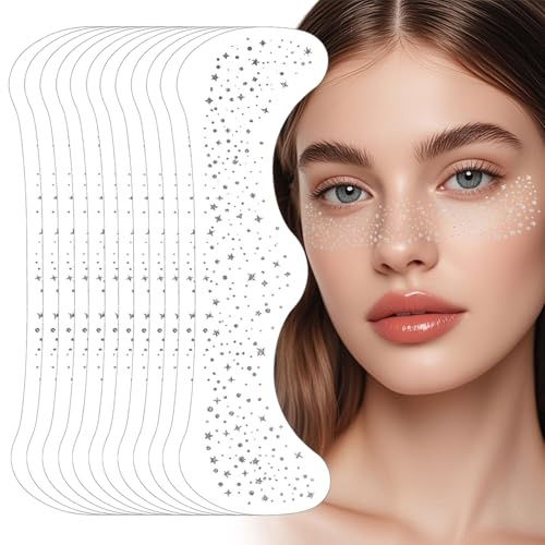 12 stycken glitter fräknar tatuering silver, glitter ansikte, falska fräknar, fest makeup dekoration klistermärken, vattentät och svettbeständig, för konserter, bröllop, poolfester (silver)
