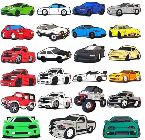 Marjoramy 23 Stück Niedliche Schuh Dekoration, Clog Schuhdekoration, DIY Crocs Anstecker, Diy Schuhanstecker SchuhanhäNger, Cartoon Schuhanstecker Croc Charms für Sandalen Taschen (Autos)