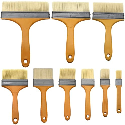 9Pack Chip Paint Brushes Soft Bristles Wall Painting Brush Varnish Wood Stain Brush Set for Furniture Fence Flat Brushes for Painting Oil Acrylic 1 1.5 2 2.5 3 4 5 6 8 inch