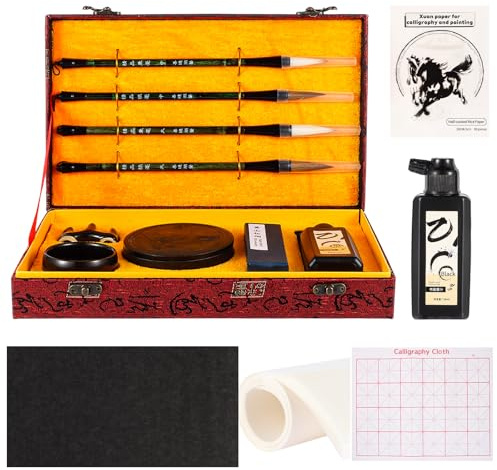 Corciosy Chinese Calligraphy Brushes Gift Set,Professional Sumi Water Writing, Painting Set for Beginners-Red