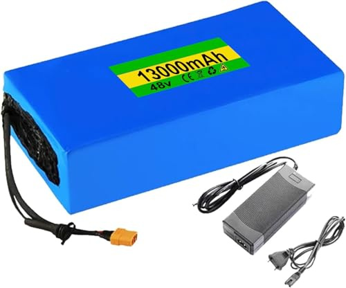 Batería De Bicicleta Eléctrica De 48V 13AH Batería Impermeable PVC 13S5P E-Bike Batería Recargable Batería con Cargador Y BMS para 200W-800W Motores 48V 13AH,T