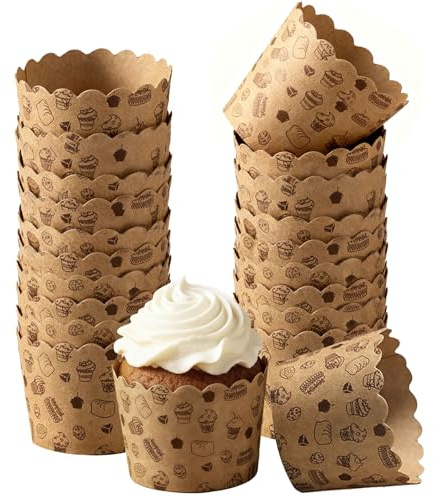 CAAGGMM Muffinsformar, bakformar, 100 stycken pappersformar cupcake, kraftpapper, bakkoppar, muffinsformar papper, för bröllop, födelsedag, tebryggare (brun)