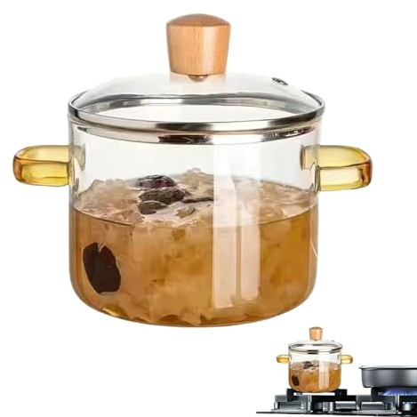 Nixiara - Tarro de (1600 ml, transparente, resistente al calor, con calentamiento rápido, para cocinar a fuego lento - olla de cocción transparente - para sopa de leche y salsa de pasta