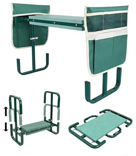 Shengou Banc de Jardinage Pliable 2 en 1, 60x52x27cm Tabouret Agenouilloir de Jardin, Tabourets de Jardinage, Repose Genoux Jardin, avec Pochette de Rangement avec Coussin Doux en EVA (Vert)