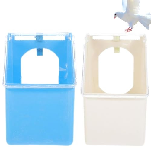 Bemonew Pigeon Supplies - Paquete de 2 comederos para palomas, comedero colgante para jaula de pájaros con tapa, suministros para uso en jaula o gallinero, blanco y azul
