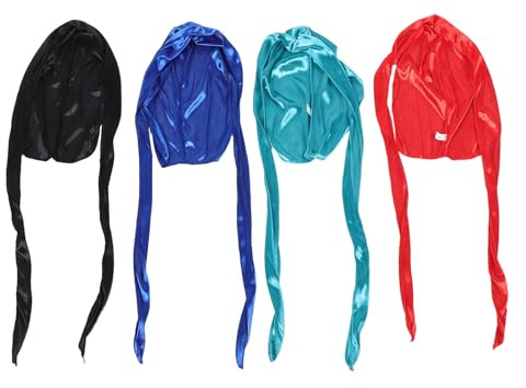 Healeved 4 Durag per bambini: Cappello da pirata a onde 360, foulard con coda lunga - Turbante regolabile per bambini e bambine, ideale per feste, festival e Halloween.