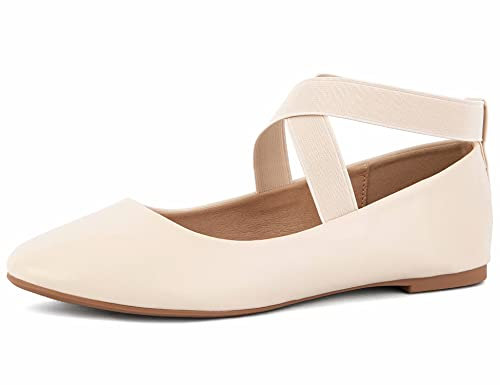 MaxMuxun Womens Beige Slip On Elastic Band Ballerina Slippers Dolly Shoes, Beige, 5 UK