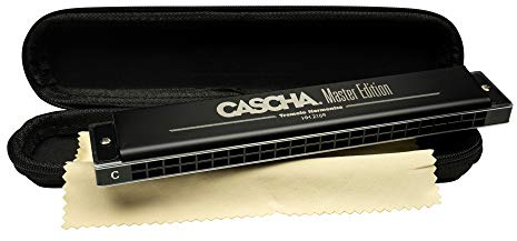 CASCHA Master Edition Tremolo-Mundharmonika, 24 Löcher, C-Dur, inklusive Soft-Case und Pflegetuch, Professional Diatonic Tremolo Harmonica, Schwarz