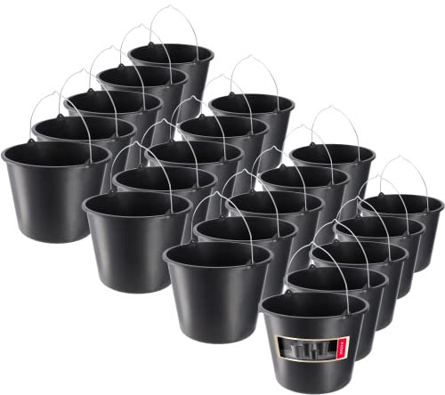 Kadax Bauheimer, 12L, secchio di mortaio fatto di plastica, secchio d'acqua per giardino, cantiere, secchio nero, secchio di cemento stabile, secchio di mortaio, secchio di pulizia, muratore (20)