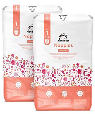 Amazon-Marke: Mama Bear Ultra Dry Windeln Größe 1 (2-5 kg) - MONATSBOX, Weiß, 96 Stück (2 Packungen mit 48)