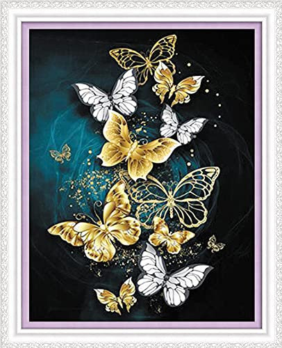 Abillyn Kreuzstich Stickpackungen Vorgedruckt, Weißer und Goldener Schmetterling Bilder Stickerei Set (Schmetterling 1)