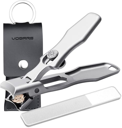 VOGARB Nail Clippers for Thick Nails Large Wide Jaw Opening Toenails Clippers for Men Seniors Long Handle Heavy Duty Portable Ultra Sharp Fingernail Cutter with Catcher for Adult Women (Silver)