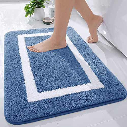 Homaxy Badezimmerteppich Badematte rutschfest Waschbar Badteppich Weiche Mikrofaser Hochflor Badvorleger – 50 x 76 cm, Blau