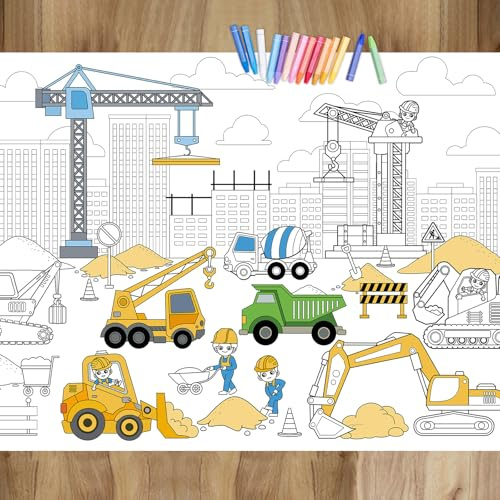 Construction Coloring Poster for Dump Truck Giant Coloring Tablecloth Large Wall Art Coloring Poster Huge Table Cover Christmas Gift Birthday Party Supplies Favor 31.5 x 43.3 Inch