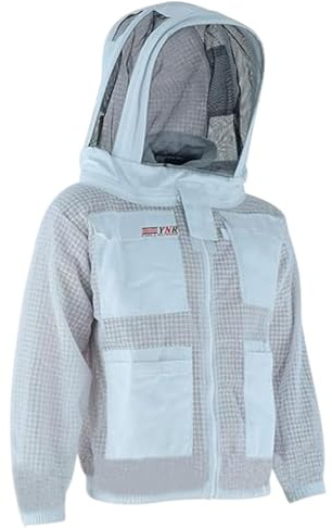 YNR Ventilated Beekeeping Jacket - Three Layer Ultra for Men and Women with Fencing Veil, Professional Sting Proof Beekeeper Hoodie, Premium White Fabric Polycotton Bee Jacket | (XXL)