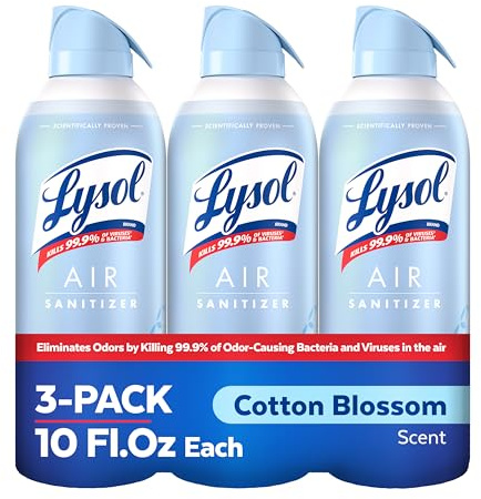 Lysol Air Sanitizer Spray with Bacterial Odor Eliminator for Home & Office, Sanitizing Air Spray, Air Freshener Alternative, Cotton Blossom Scent, 10 oz (Pack of 3)