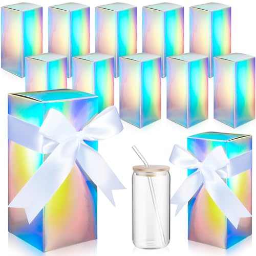 Fulmoon 12 Sets Window Cup Gift Boxes with Ribbon Sublimation Package,Laser