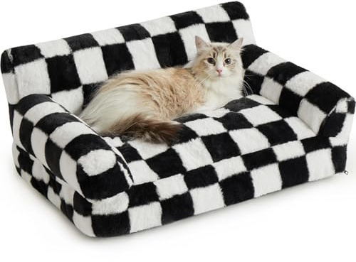 BFPETHOME Cat Couch & Dog Couch Bed, Pet Sofa for Small Pet, Cute Cat Sofa, Checkered Dog Bed with Washable Cover (Black&White)