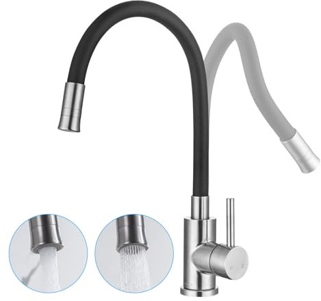 LakeBayMZC Rubinetto Lavello Cucina 2 Modelli di Spruzzo,Rubinetto da Cucina con Beccuccio Flessibile, Girevole a 360°Miscelatore Monocomando per Cucina,G3/8 Pollici