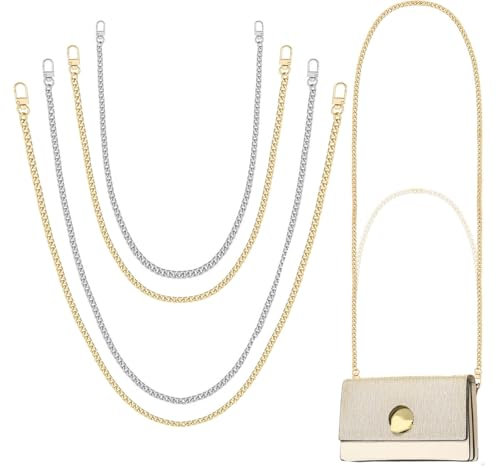 4 STK Taschenkette Gold Silber, Metall Tasche Kette, Schulterriemen für Taschen, DIY 120cm/60cm Kettenriemen Schultergurt für Taschen, Ersatz Trageriemen Kette für Umhängetasche Handtaschen Clutch