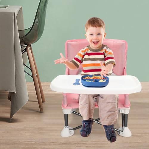 Silla elevadora para bebé, silla portátil para bebé, silla de camping plegable para niños pequeños con bandeja doble extraíble, cinturón de seguridad, trona para bebés de 0 a 2 años