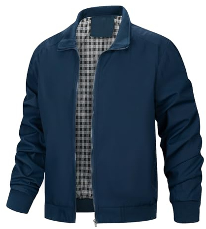Wirltte Mens Bomber Jackets Lightweight Casual Windbreaker Baseball Sports Hiking Jacket Outwear with Zip Pockets Navy XXL