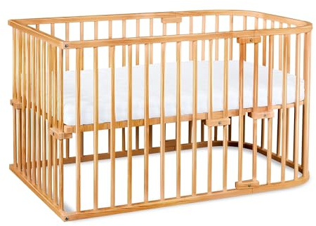 babybay Original Beistellbett aus massivem Buchenholz/kompakt & verwandelbar/Kinderbett Höhe stufenlos verstellbar/mitwachsendes Babybett (schiefergrau lackiert) / Kinderbettset