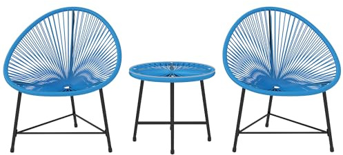 Outsunny Outdoor Gartenmöbel aus geflochtenem Harz 2 Personen, Outdoor Gartentisch mit 2 Stühlen, Tischplatte aus gehärtetem Glas, Gartenmöbel für Balkon Terrasse Patio, blau