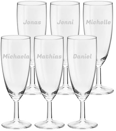 LUXENTU Sektglas Royalty mit Gravur, Name horizontal, 100 ml, 6 Stück