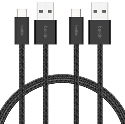 Belkin 2er-Pack geflochtenes USB-A auf USB-C Ladekabel, 1,5 m, 15W, biegsames, flexibles Schnellladekabel, USB-C kabel für iPhone 17 und 16, Galaxy S25, Pixel 10, iPad Pro usw. – Schwarz