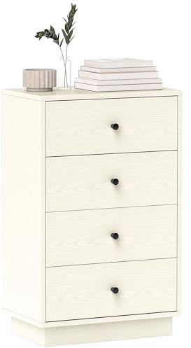 HOMCOM Commode 5 tiroirs Commode Chambre Meuble de Rangement Style Moderne avec poignées, pour Chambre à Coucher, Salon - 47 x 29 x 95 cm, crème