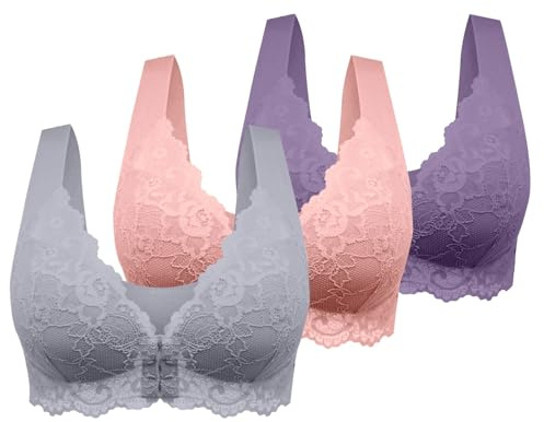 ZTFYKLIN Lot de 3 Soutien-Gorge Femme Fermeture Devant Soutien Gorge sans Armature Dentelle Sexy Brassiere Confortable Push Up Bralette Femmes Classique Lingerie Grande Taille Respirant Sport