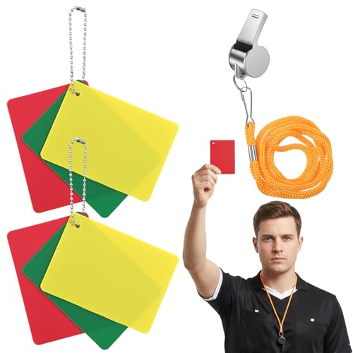 Quilax 2 Set Soccer Referee Cards, Green Red and Yellow Cards for Soccer with Whistle for Warning, Ejection and Delay, Referee Card for Volleyball, Rugby, Baseball Judge Sport Competition Game