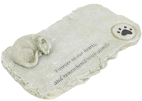 MINAOLULUS Figurine Commémorative pour Chat en Résine Effet Pierre, Petite Statue Décorative Extérieure pour Jardin, Ornement Funéraire pour Animaux de Compagnie, Couleur Vert Mousse